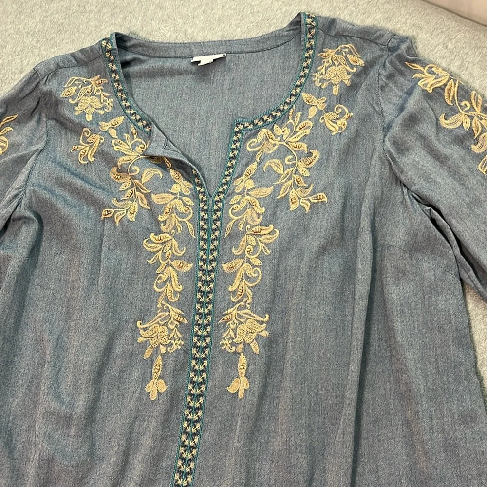 J. Jill Embroidered Tunic Top 2X Boho Coastal Casual Mature Essential - Picture 3 of 10